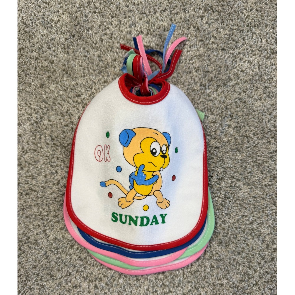 Days of the Week Bib Set Kids OS Multi Fair Vintage Style Animal 7pk